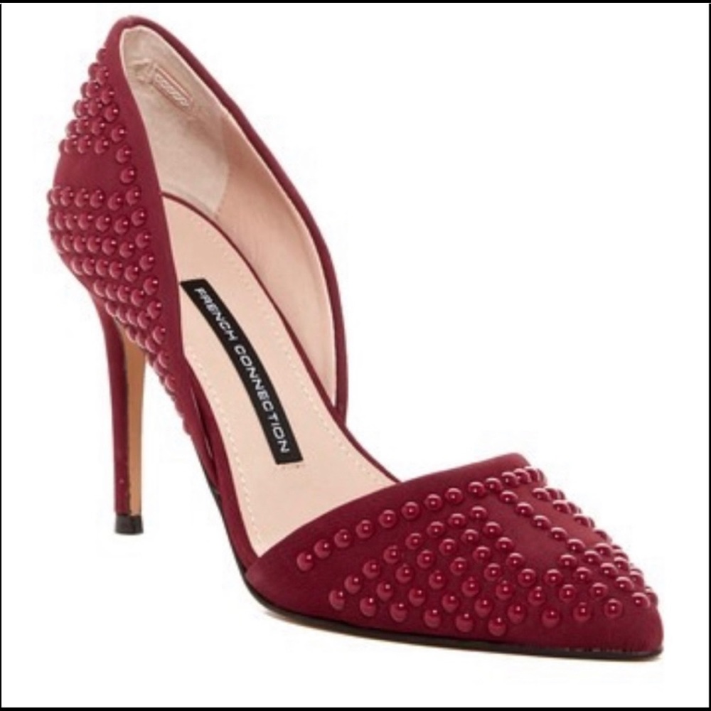 French connection Elmyra burgundy studded heels